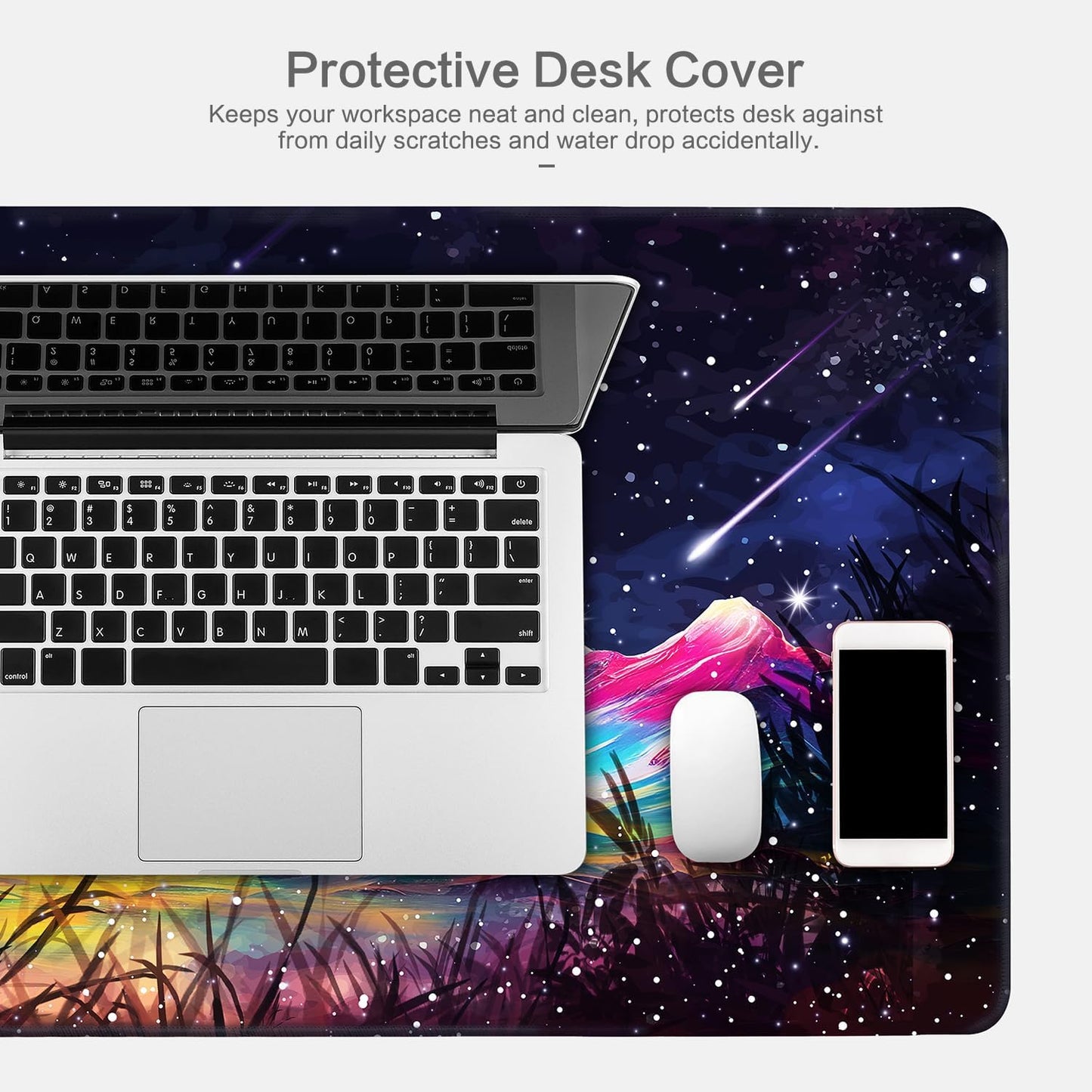 Lokigo Desk Pad Moon Meteor, Big Mouse Pad Mountains Boys Girls Extended Large Gaming Mouse Pad for Desk Non-Slip Rubber Base Stitched Edges DeskMat Work Office Laptop Keyboard DeskMatt