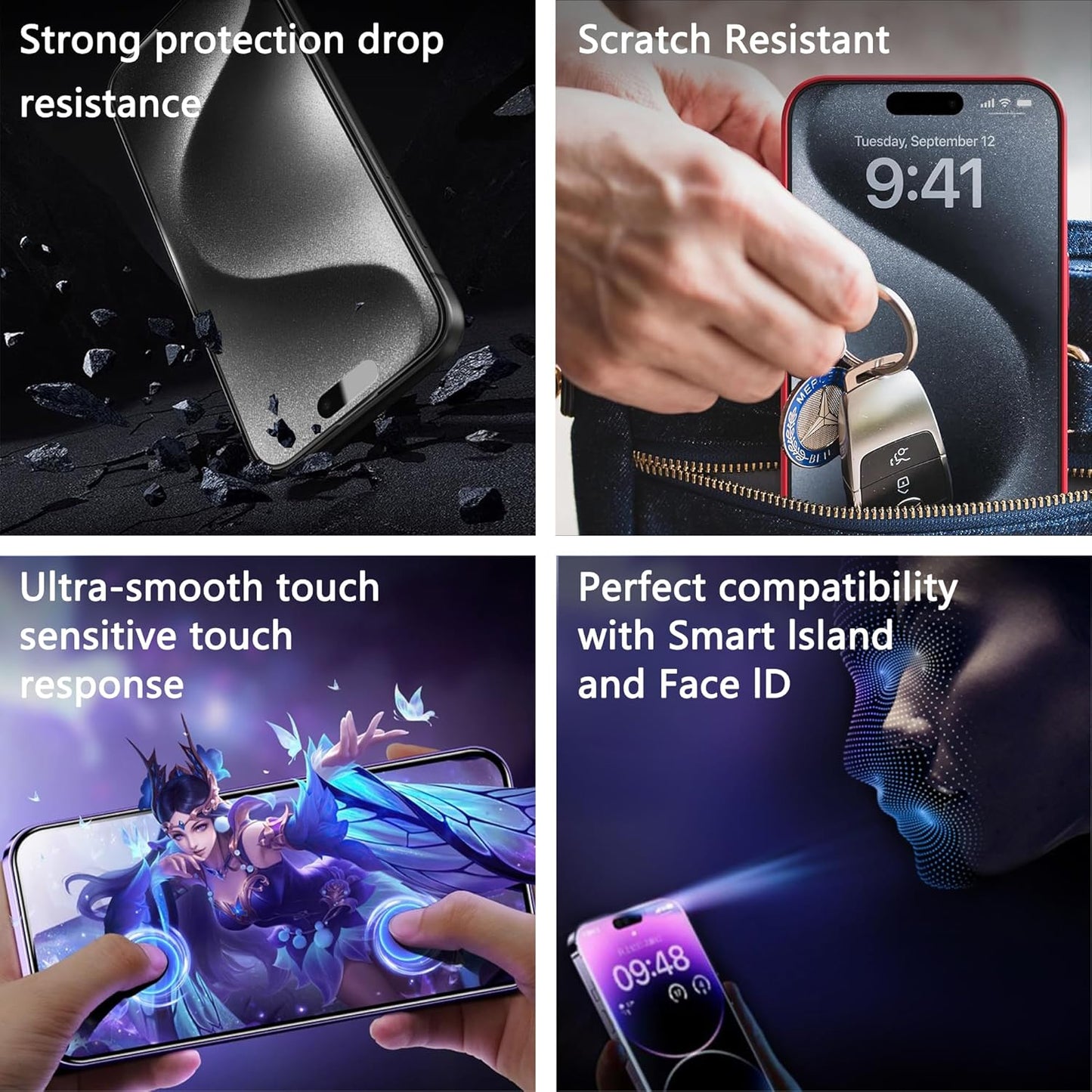 (2-Pack Anti Blue Light Matte Screen Protector for iPhone 16 Pro (6.3-Inch),9H Tempered Glass,Anti-Glare,Full Coverage,Anti-Fingerprint,Auto Dust Removal,Bubble-Free