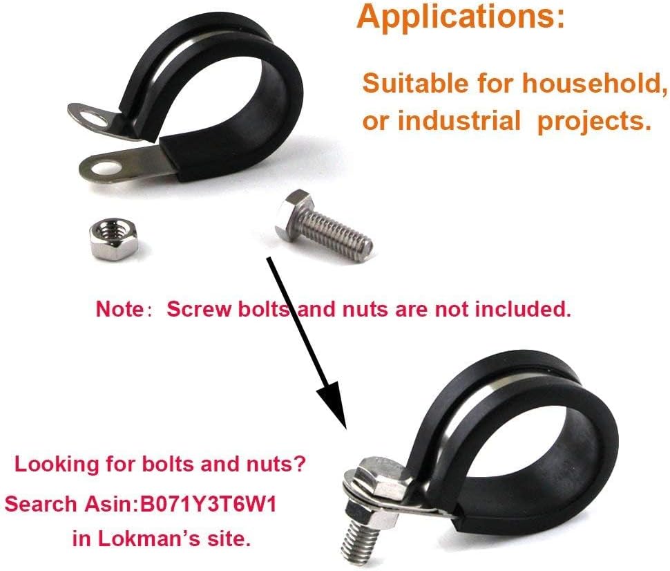 LOKMAN 20 Pack 1/4 Inch Stainless Steel Cable Clamp, Rubber Cushioned Insulated Clamp, Metal Tube Holder for Tube, Pipe or Wire Cord Installation