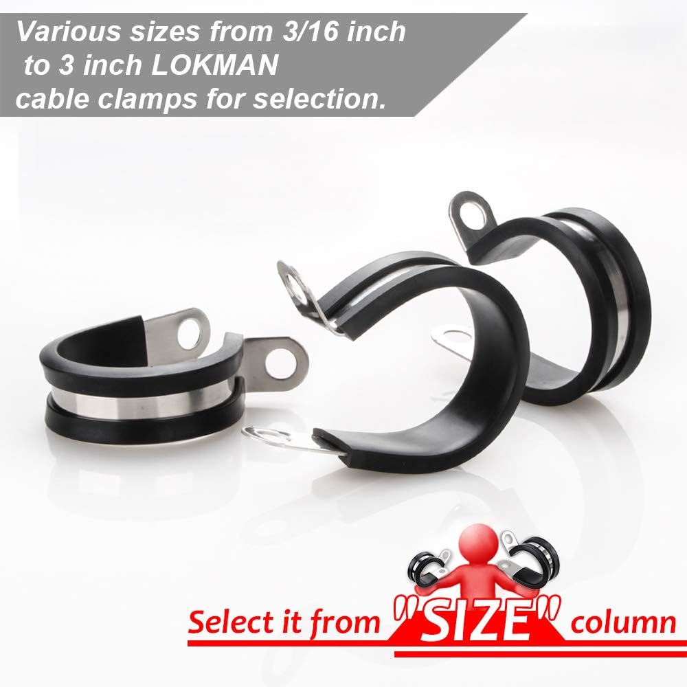 LOKMAN 20 Pack 5/16 Inch Stainless Steel Cable Clamp, Rubber Cushioned Insulated Metal Clamp, Tube Holder for Tube, Pipe or Wire Cord Installation