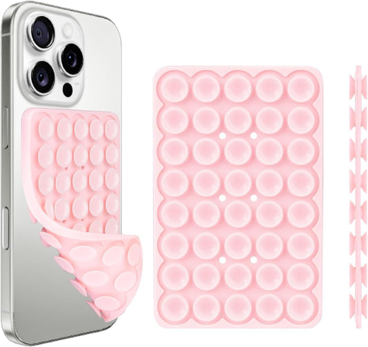 1 Pack Silicone Suction Cup Phone Case Mount Double Sided, Phone Accessories Hands-Free Strong Grip Holder for Selfies and Videos, Silicon Phone Stand Sticky for iPhone and Android Light Pink