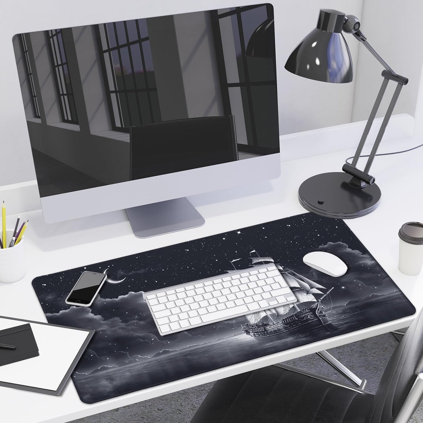 Lokigo Desk Pad, Office Desk Mat, Extended Large Gaming Mouse Pad, Desk Decor Mousepad Keyboard Writing Mat with Non-Slip Rubber Base for Office Laptop Gaming Home, 31.5"x15.7", Nautical Sailboat