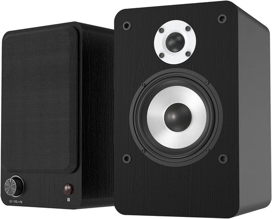 LONPOO Powered Bookshelf Speakers for Record Player,2.0CH Bluetooth Active Near Field Monitors with 1-inch Silk Domed Tweeter and 4-inch Aluminium Speaker for Home Theater, 100 Watts RMS