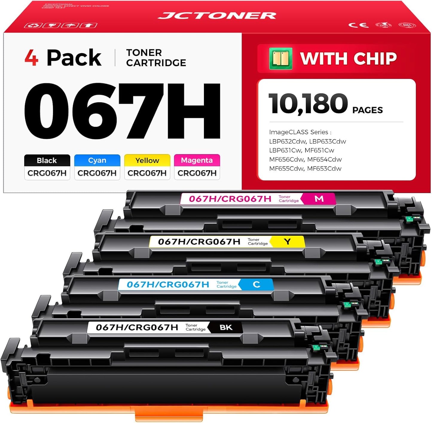 067H 067 Toner Cartridge Set 4-Pack MF656Cdw MF654Cdw High Capacity Compatible for Canon 067 067H Works for Color imageCLASS LBP632Cdw LBP633Cdw MF652Cdw MF653Cdw Printer Ink Black Cyan Magenta Yellow
