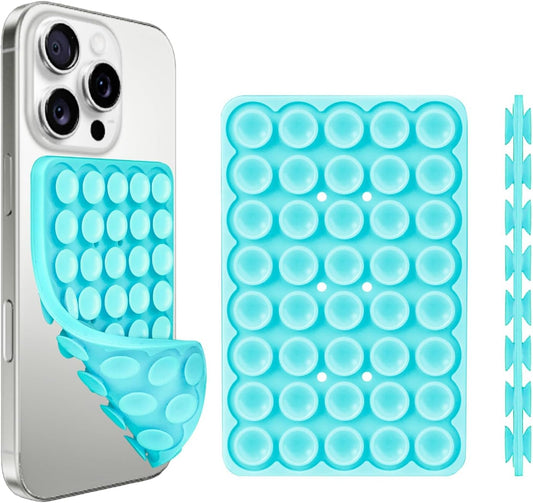 1 Pack Silicone Suction Cup Phone Case Mount Double Sided, Phone Accessories Hands-Free Strong Grip Holder for Selfies and Videos, Silicon Phone Stand Sticky for iPhone and Android Sky Blue