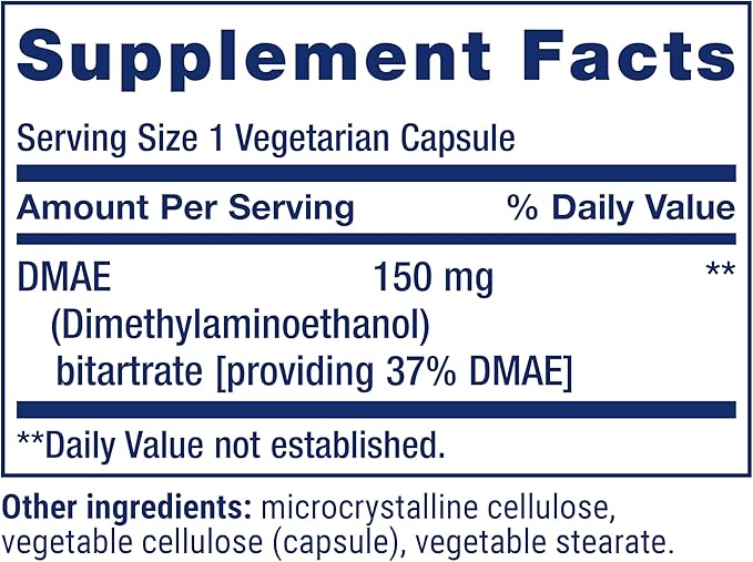 Life Extension DMAE Bitartrate, Supports neurotransmitter Production, 6-Month Supply, Gluten-Free, Non-GMO, Vegetarian, 200 Capsules
