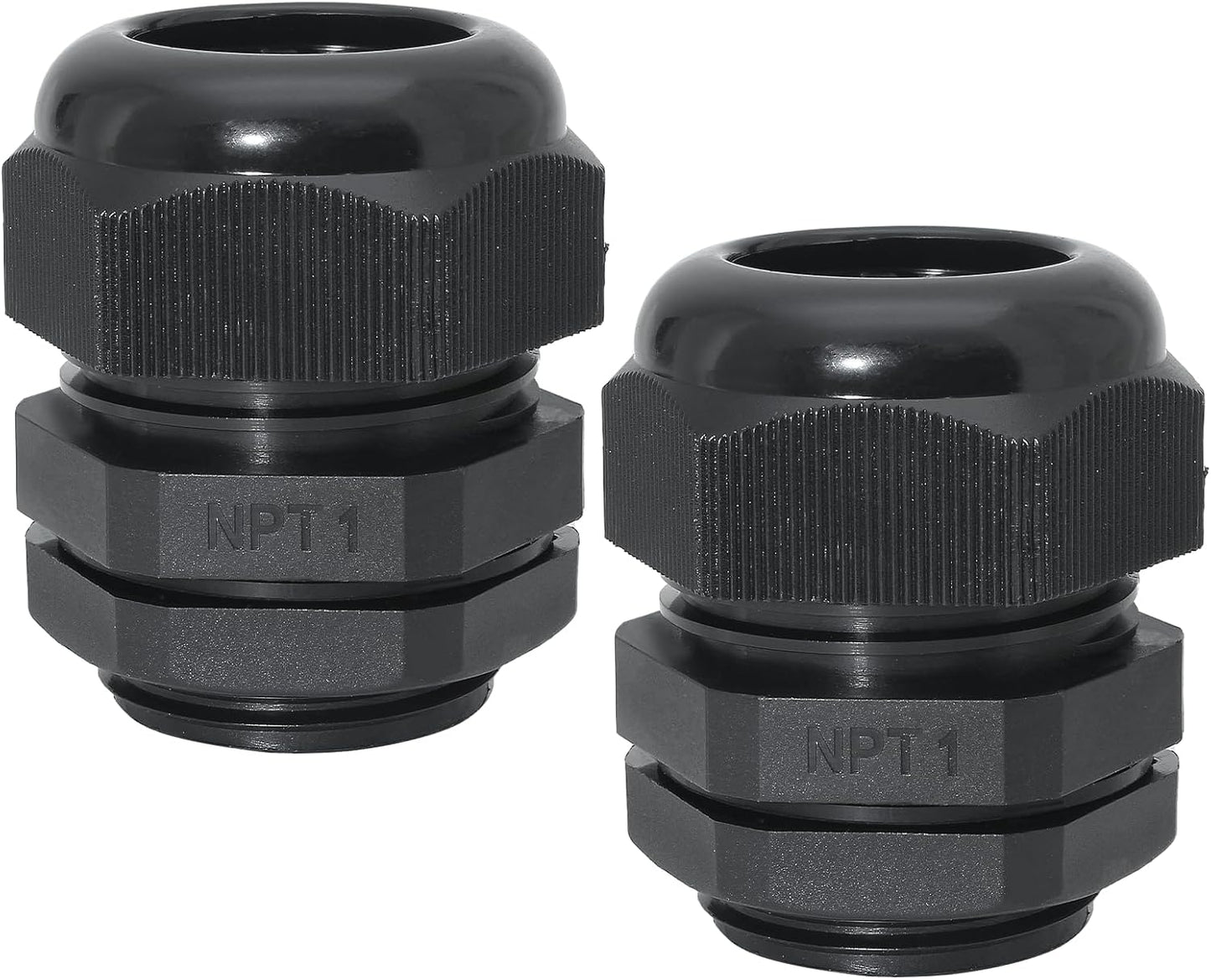 1" NPT Nylon Cable Glands, IP68 Waterproof Adjustable Cord Grip Cable Connector Strain Relief Wire Protectors for 18-25mm Cable Diameter, 2 Pcs, Black