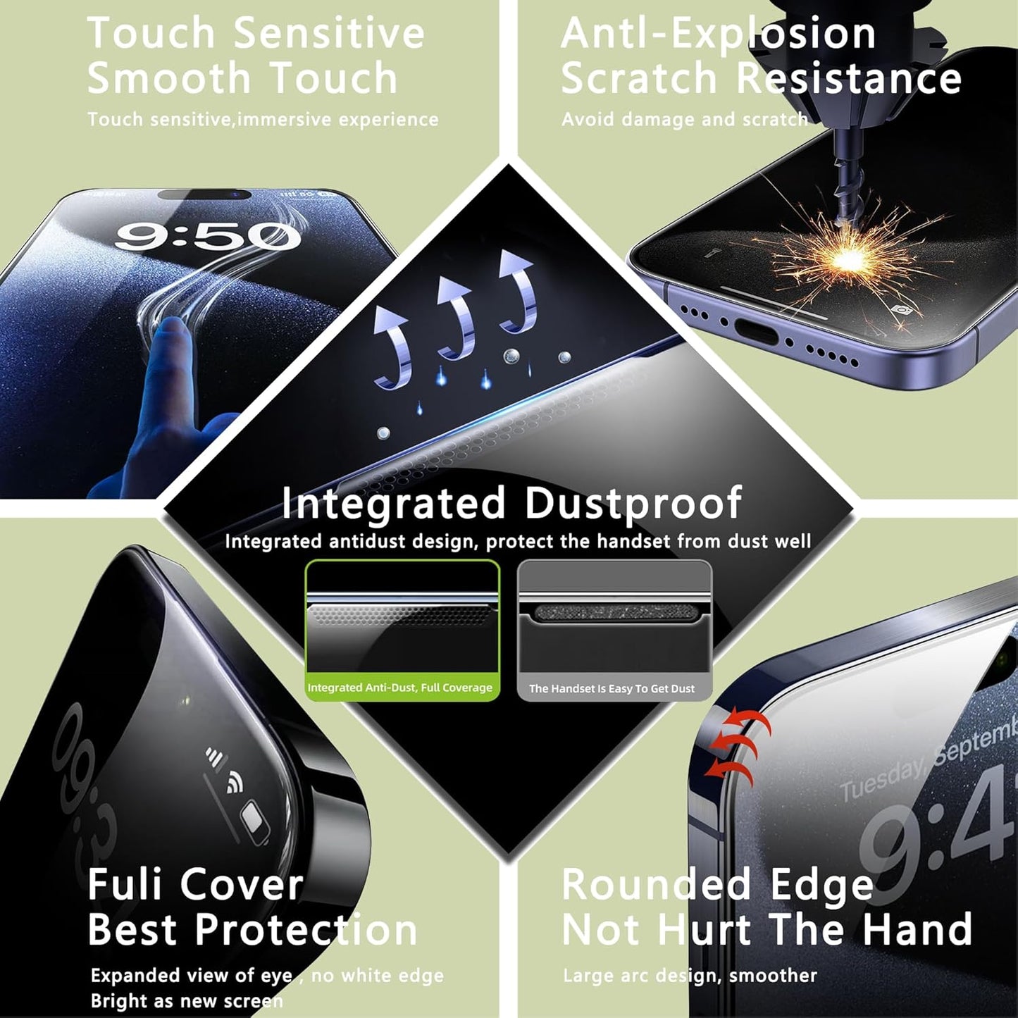 (2-Pack Anti Blue Light Matte Screen Protector for iPhone 13 Pro Max/14 Plus (6.7-Inch),9H Tempered Glass,Anti-Glare,Full Coverage,Anti-Fingerprint,Auto Dust Removal,Bubble-Free