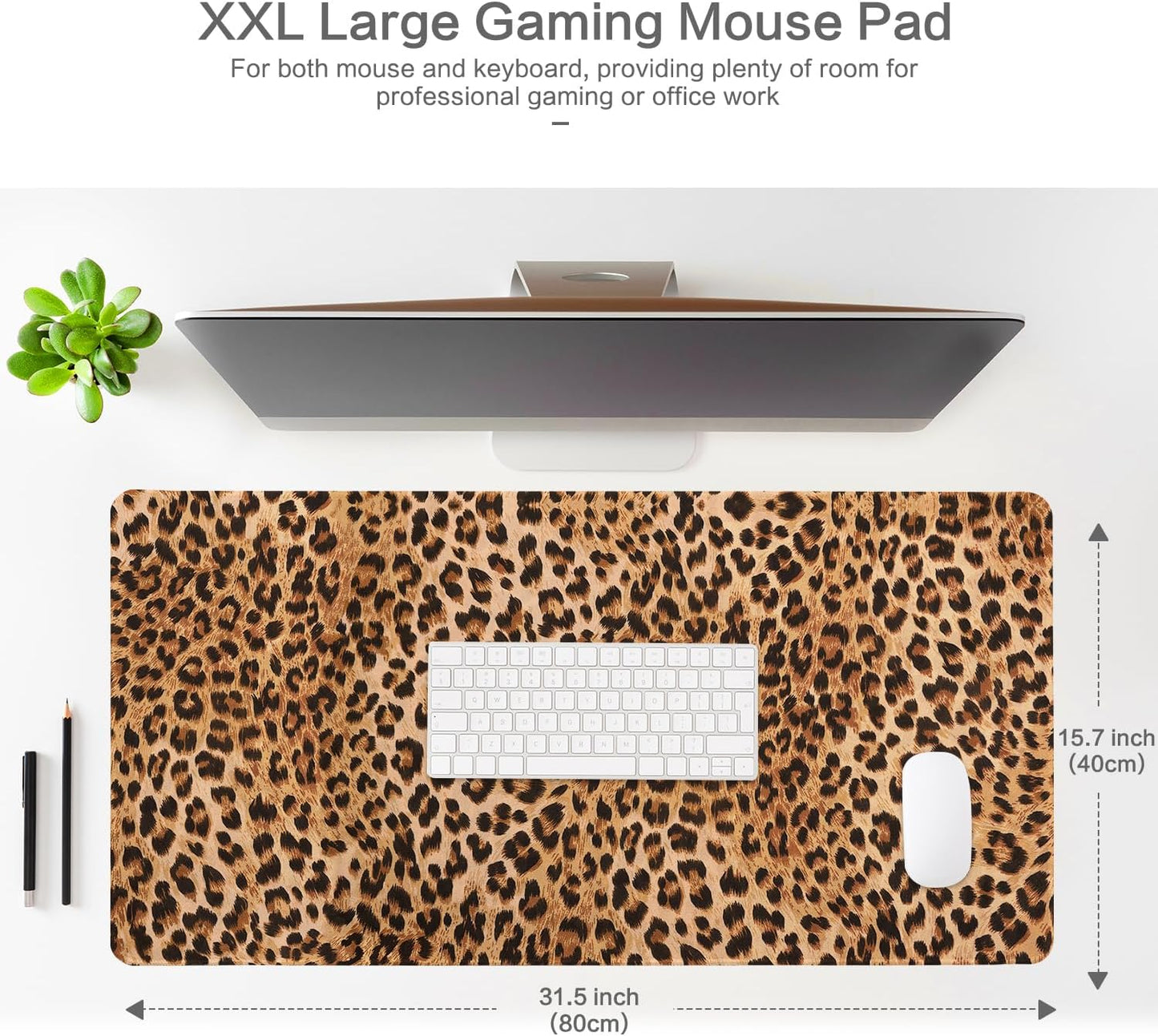 Lokigo Leopard Print Desk Pad, Brown Large Gaming Mouse Pad, Waterproof Rubber Base Mousepad for Desk with Stitched Edges DeskMatt for Laptop Gaming Office Work Study, 31.5"x15.7", Cheetah