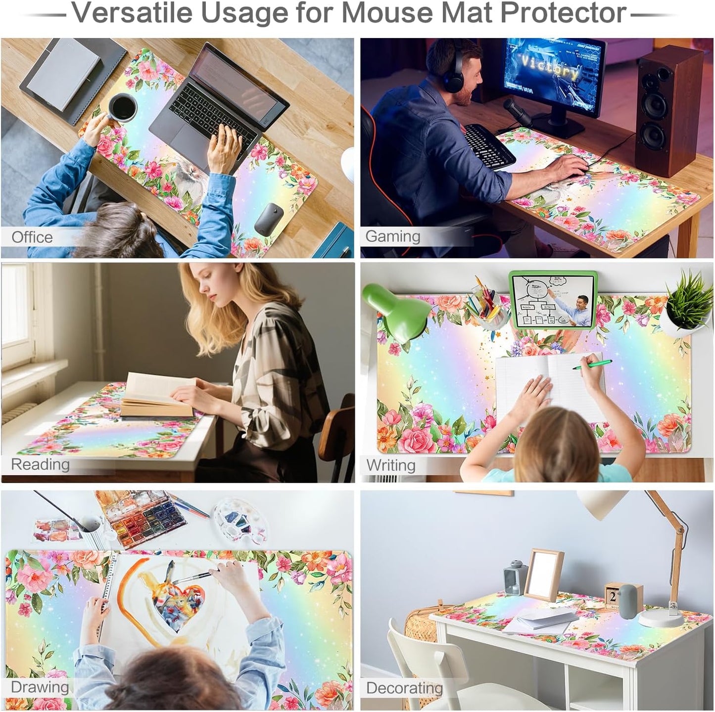 Lokigo Cute Rabbit Desk Pad, Gaming Mouse Pad 31.5"x15.7", Waterproof Big Mouse Pad for Desk Rubber Base Desk Matt with Stitched Edges Keyboard Mousepad for Laptop, Game, Work, Study, Bunny