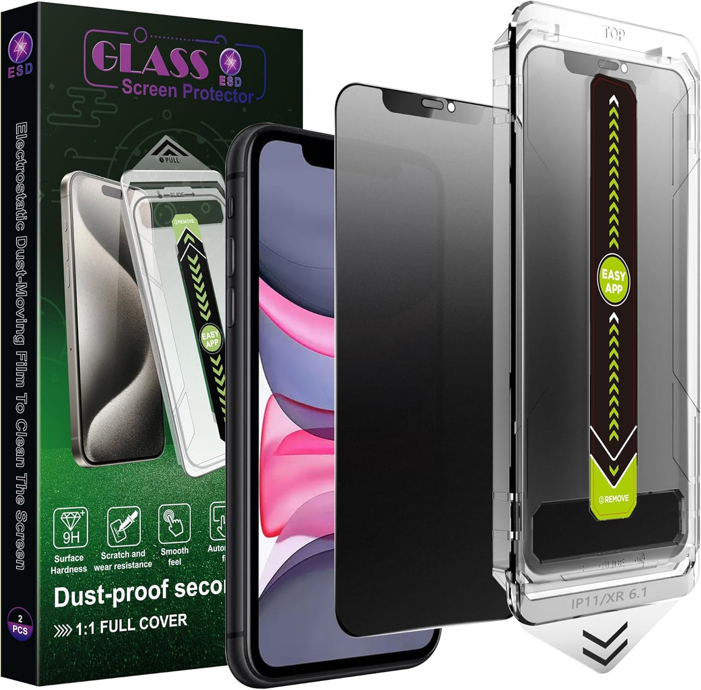 (2-Pack Matte Privacy Anti-Spy Screen Protector for iPhone 11/XR (6.1-Inch),9H Tempered Glass,Anti-Glare,Full Coverage,Anti-Fingerprint,Auto Dust Removal,Bubble-Free