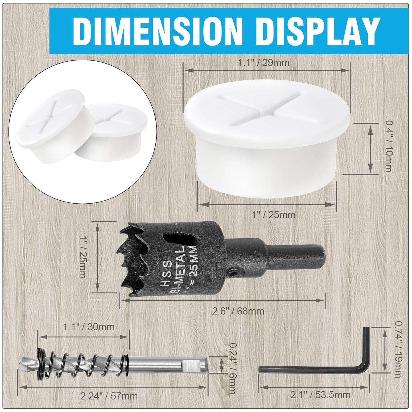 1" White Desk Grommet, JTemgle Flexible Cable Grommet with Bi-Metal Hole Saw Cross Rubber Cable Hole Cover Wire Organizer Caps Desktop Cord Management for Home Office TV Stands Tabletops, 13 Pieces