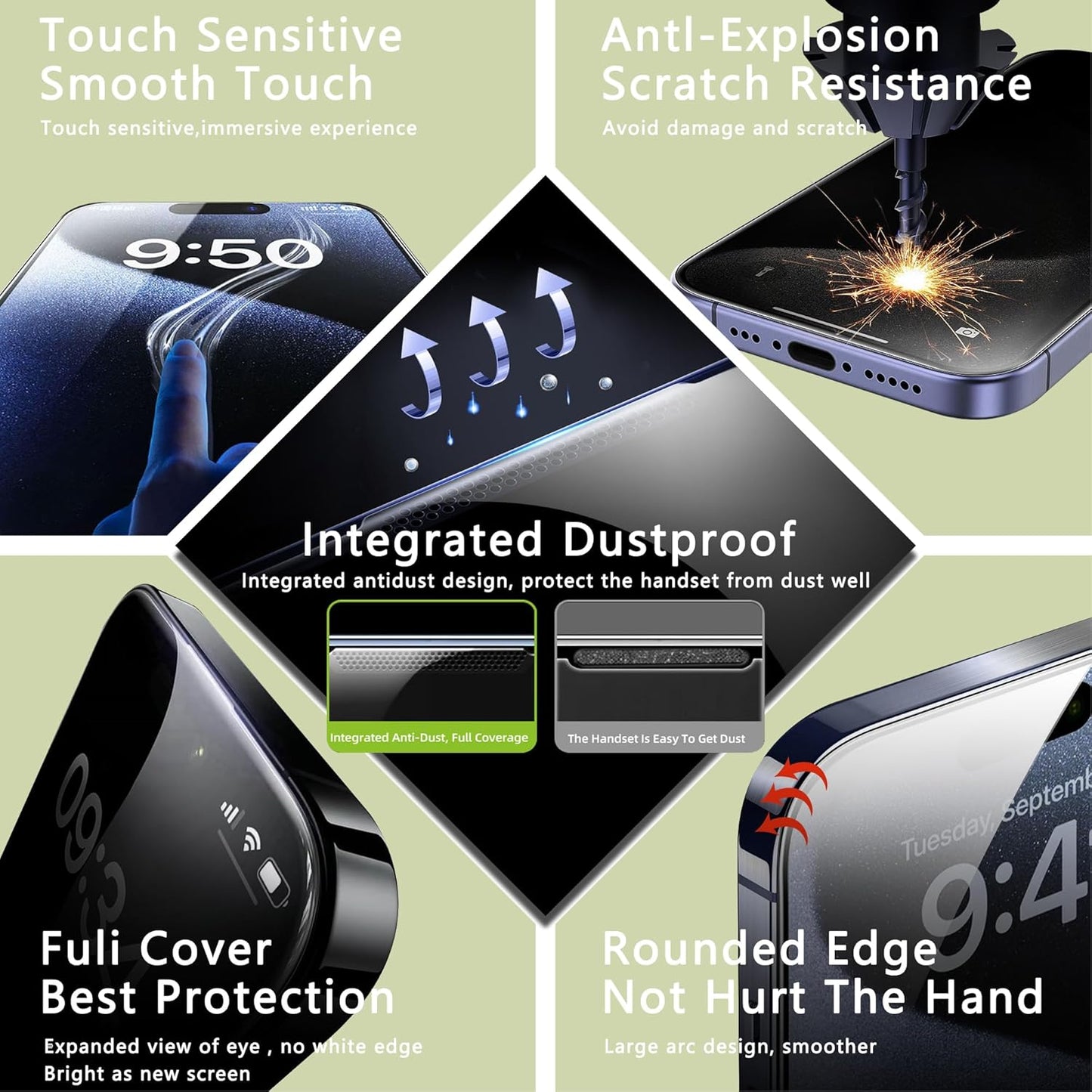 (2-Pack Ultra HD Clear Screen Protector for iPhone X/XS/11 Pro (5.8-Inch),9H Tempered Glass,Full Coverage,Anti-Fingerprint,Auto Dust Removal,Bubble-Free,Easy Installation